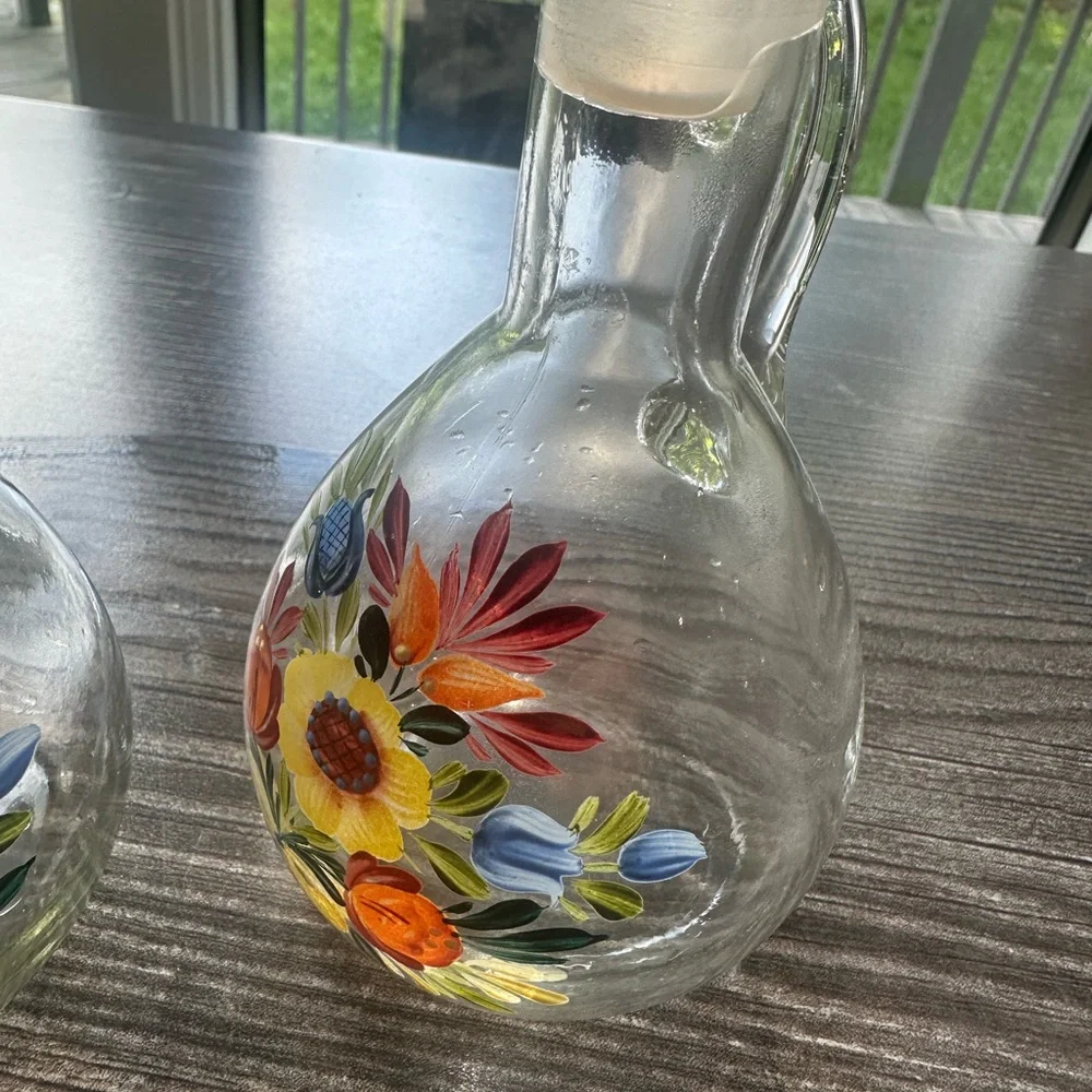 Hand-Painted Floral Glass Cruet Pair - Bright Multicolor